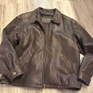 Leather Limited Vintage‎ 90s Jacket Brown Bomber Biker Motorcycle Lined Large